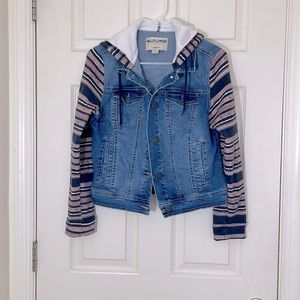 Authentic Denim Jacket with Fleece Hoodie and Sleeves Size Medium